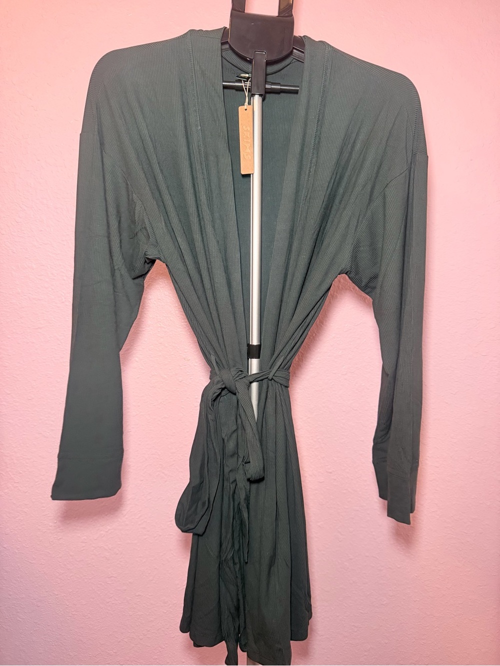 SKIMS Lightweight Open Front Tie-Waist robe- Deep cypress